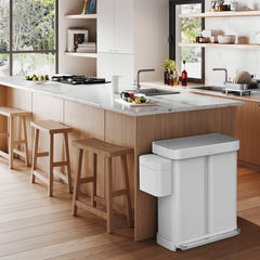 rechteckiger 58 l Treteimer mit Doppelfach mit Beutelfach + Kompost-Caddy
