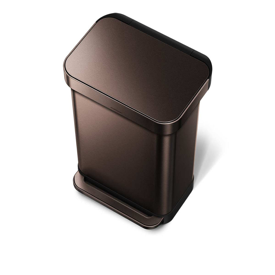 45L rectangular pedal bin with liner pocket - dark bronze finish - top down view