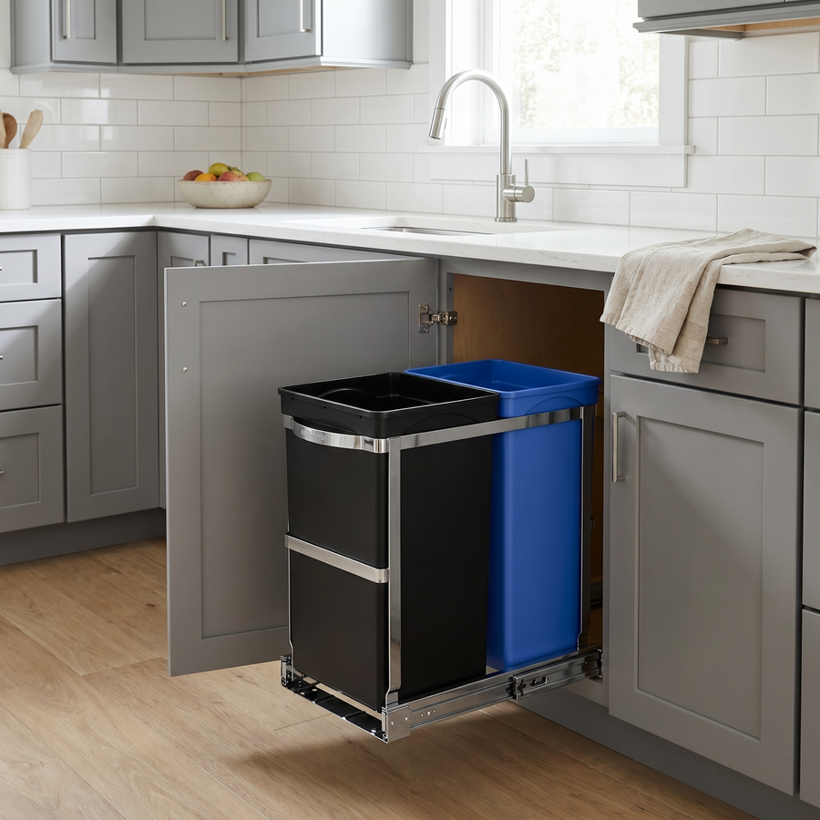 35 L Ausziehbarer Schrank-Abfalleimer mit zwei Fächern, 35 L Recycler