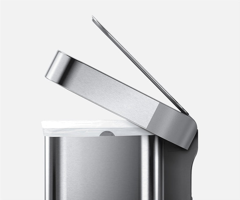 Simplehuman's Recycler with the lid open. 