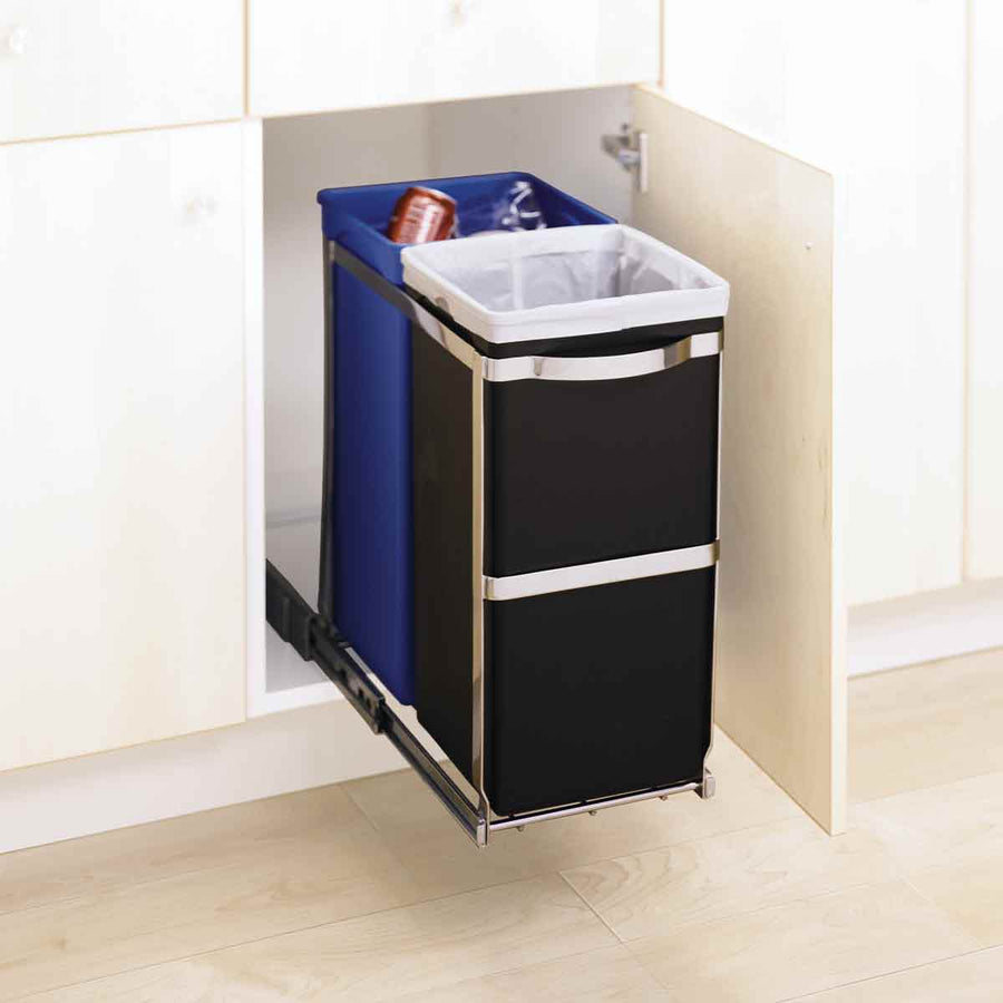 35 L Ausziehbarer Schrank-Abfalleimer mit zwei Fächern, 35 L Recycler