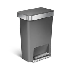 45L plastic rectangular pedal bin with liner pocket - grey - main image