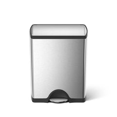 46L dual compartment rectangular pedal bin - brushed stainless steel - front image