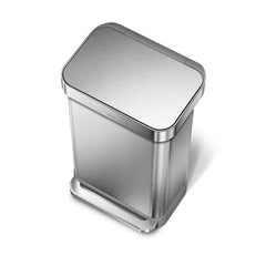 45L rectangular pedal bin with liner pocket - brushed finish - top down view
