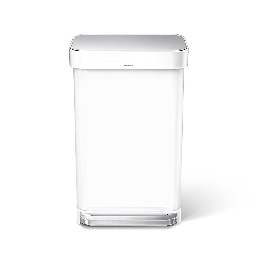 45L rectangular pedal bin with liner pocket - white finish - front view image