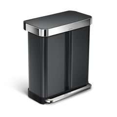 58L dual compartment rectangular pedal bin with liner pocket - black stainless steel - main image