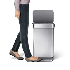 45L rectangular pedal bin with liner pocket with plastic lid - brushed finish - lifestyle foot on pedal image