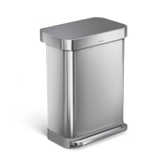 55L rectangular pedal bin with liner pocket - brushed finish with plastic lid - main image