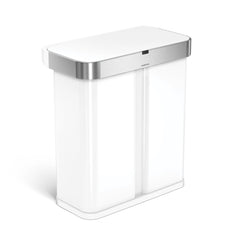 58L dual compartment rectangular sensor bin with voice and motion control - white finish - 3/4 view main image
