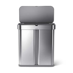 58L dual compartment rectangular sensor bin with voice and motion control - brushed finish - lid open image