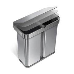 58L dual compartment rectangular sensor bin with voice and motion control - brushed finish - lid closing image